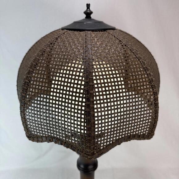 Vintage 70's Tropical BAMBOO LAMP Wicker Shade White Glass Globe Boho Chic - Picture 8 of 15